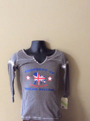 Bulldog Spoiled Rotten Hailey Henley 3/4 Sleeve T­ Shirt (Women) - Chicago English Bulldog Rescue - eBully Boutique
 - 1