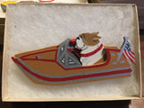 Bulldog in Motor Boat Ornament